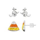 Silver Plated Crystal Candy Corn & Witch Stud Earring Set, Women's, Yellow