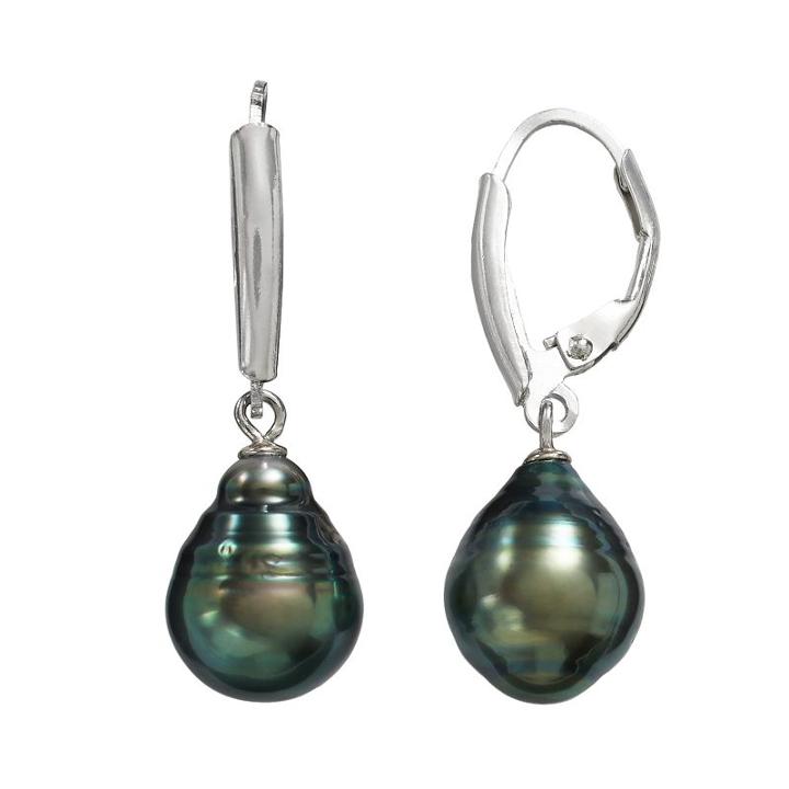 Sterling Silver Tahitian Cultured Pearl Drop Earrings, Women's, Black