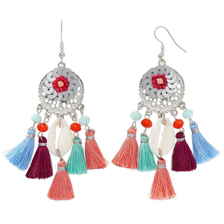 Mudd&reg; Tassel & Shell Dreamcatcher Nickel Free Drop Earrings, Women's, Multicolor