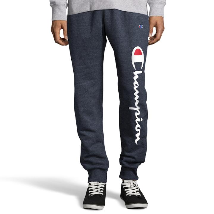 Men's Champion Script Logo Fleece Jogger Pants, Size: Medium, Blue (navy)