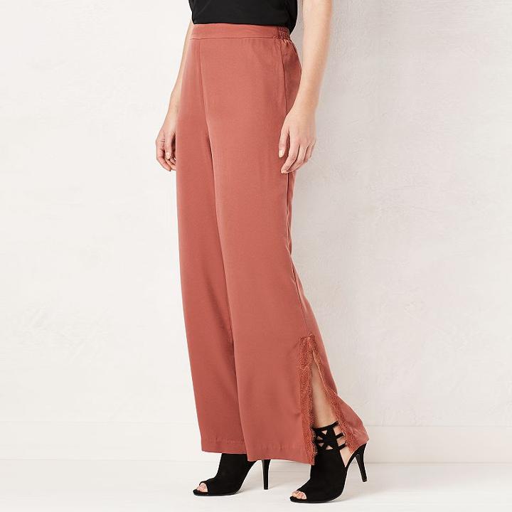 Women's Lc Lauren Conrad Lace-trim Soft Pants, Size: 10, Med Brown