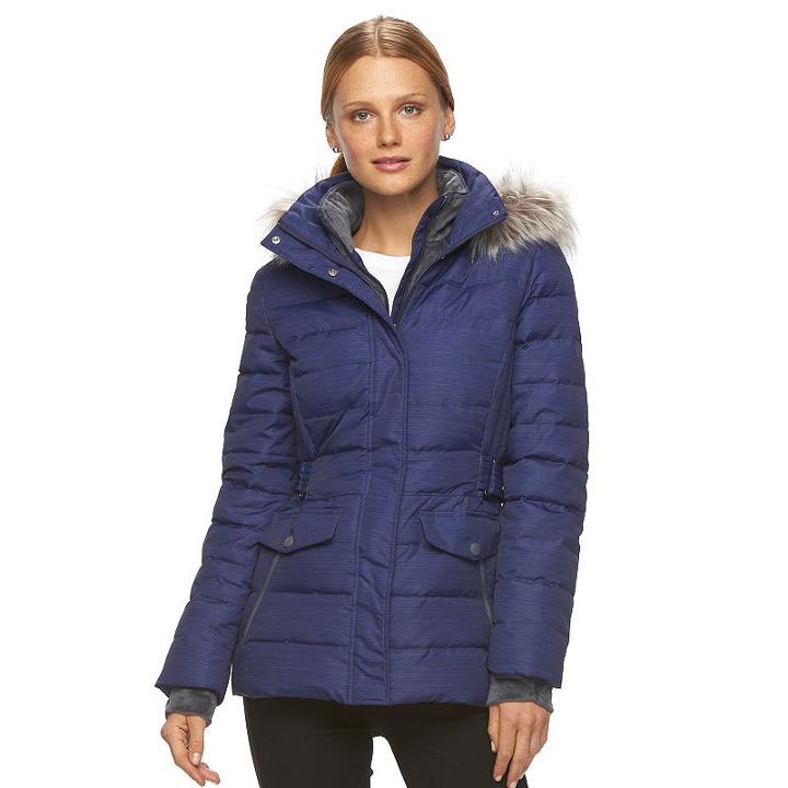 Women's Free Country Printed Faux-fur Down Jacket, Size: Large, Purple