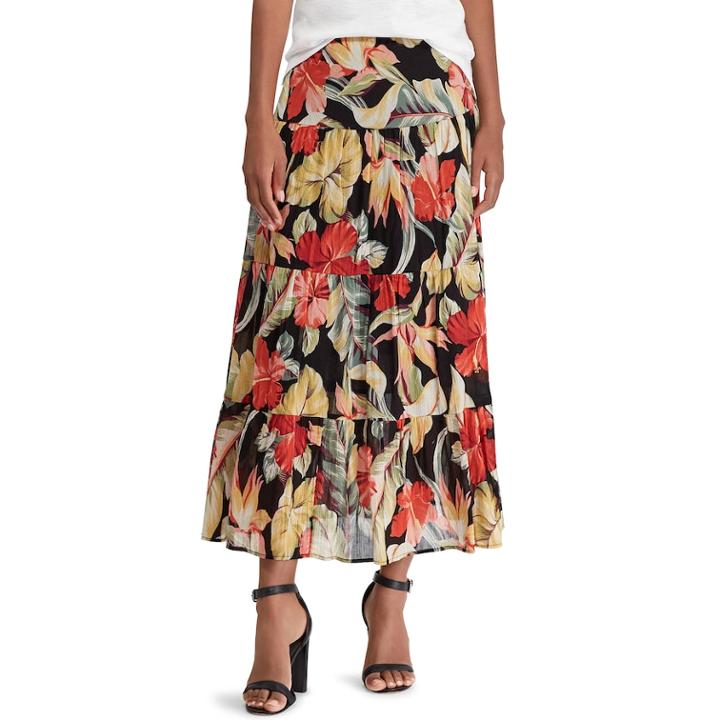 Women's Chaps Tiered A-line Maxi Skirt, Size: Xl, Black