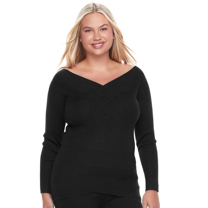 Juniors' Plus Size Candie's&reg; Portrait Collar Sweater, Teens, Size: 3xl, Black