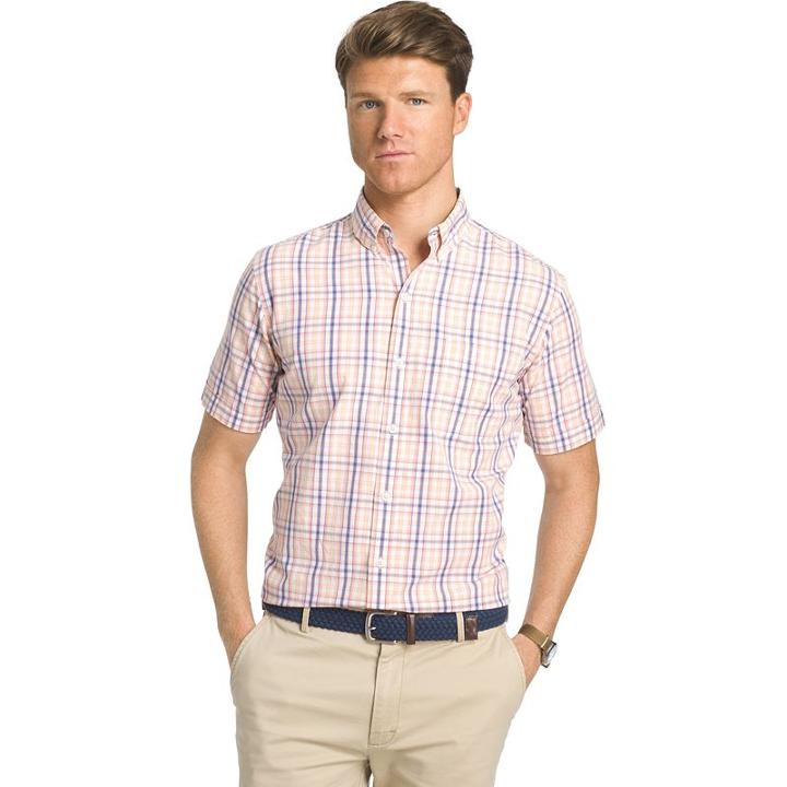 Men's Izod Seaport Classic-fit Plaid Poplin Button-down Shirt, Size: Large, Lt Orange