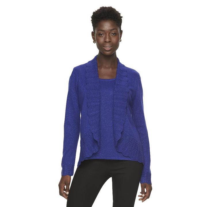 Women's Napa Valley Lurex Mock-layer Sweater, Size: Large, Blue Other