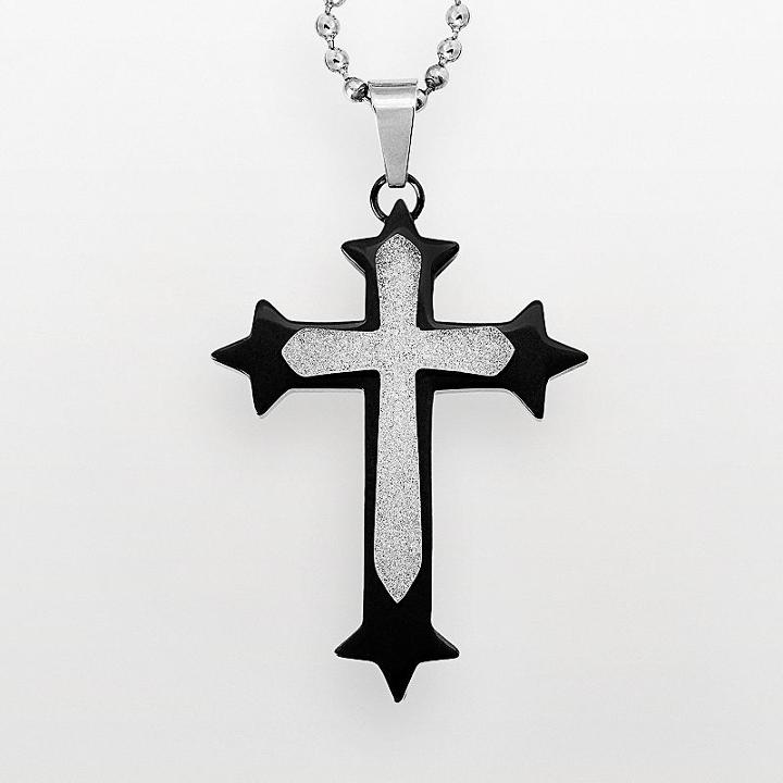 Stainless Steel And Black Immersion-plated Stainless Steel Cross Pendant - Men, Size: 24, Multicolor