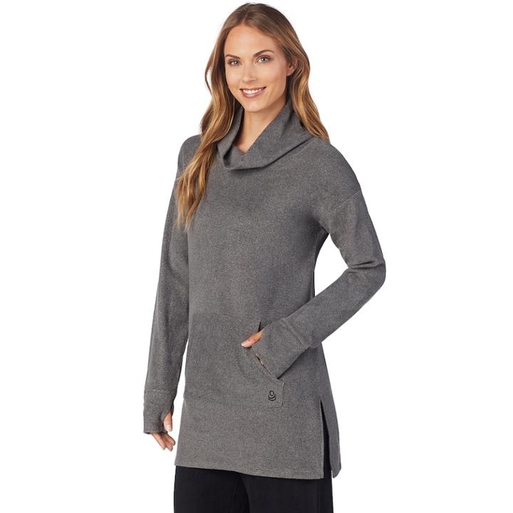 Women's Cuddl Duds Stretch Fleece Lounge Tunic, Size: Medium, Grey (charcoal)