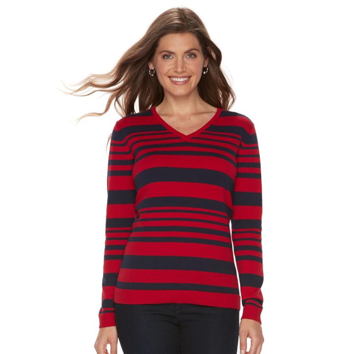 Petite Croft & Barrow&reg; V-neck Sweater, Women's, Size: M Petite, Blue