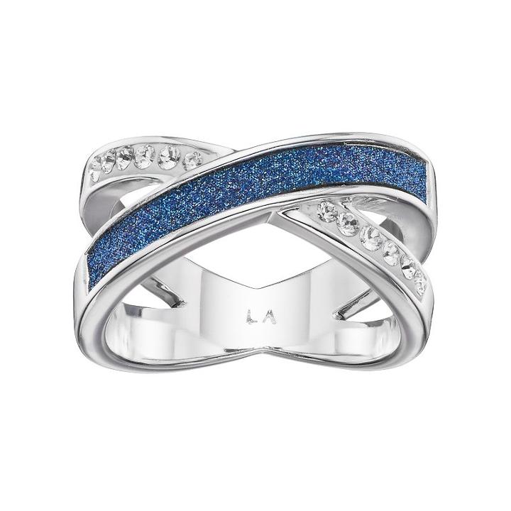 Brilliance Silver Plated Glitter Crisscross Ring With Swarovski Crystals, Women's, Size: 9, Blue