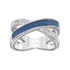 Brilliance Silver Plated Glitter Crisscross Ring With Swarovski Crystals, Women's, Size: 9, Blue