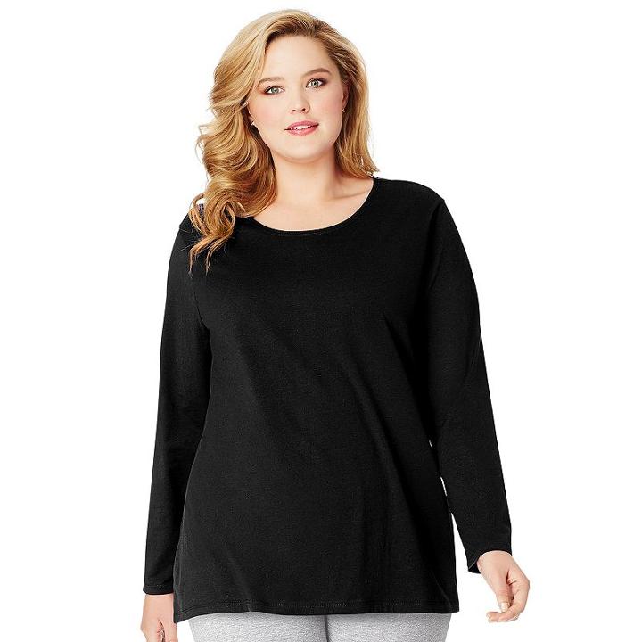 Plus Size Just My Size Long Sleeve Relaxed Crew Tee, Women's, Size: 4xl, Black