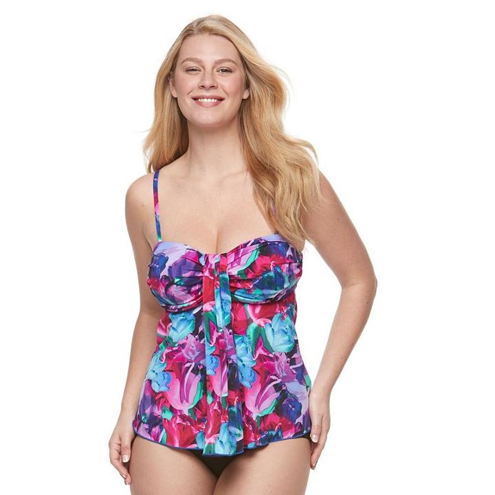 Women's A Shore Fit Tummy Slimmer Mesh Tankini Top, Size: 10, Ovrfl Oth