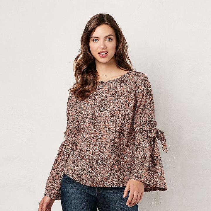 Women's Lc Lauren Conrad Printed Top, Size: Large, Black