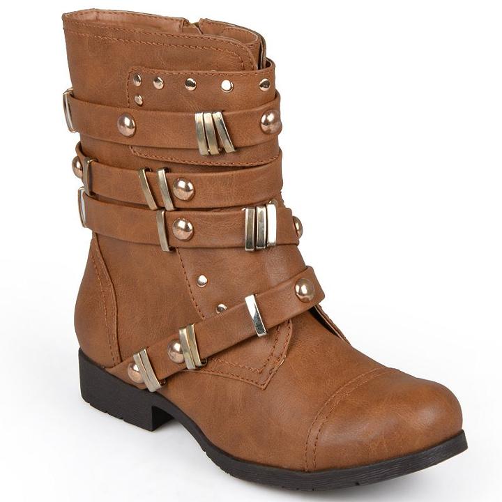 Journee Collection Brooklyn Women's Studded Moto Boots, Girl's, Size: 6, Beig/green (beig/khaki)