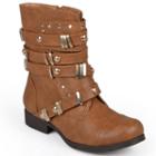 Journee Collection Brooklyn Women's Studded Moto Boots, Girl's, Size: 6, Beig/green (beig/khaki)