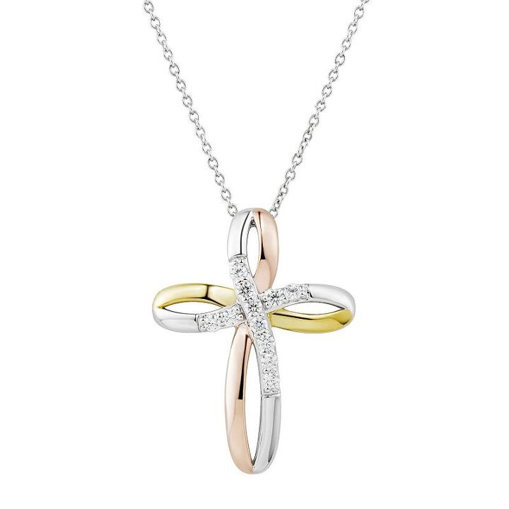 Diamonluxe 3/8 Carat T.w. Simulated Diamond Tri-tone Cross Pendant, Women's, White