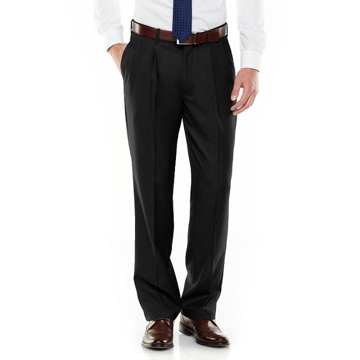 Men's Axist Ultra Series Fancy Straight-fit Solid No-iron Performance Pleated Dress Pants, Size: 38x30, Black