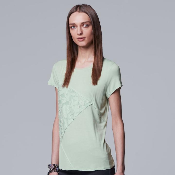 Women's Simply Vera Vera Wang Pieced Lace Inset Tee, Size: Medium, Lt Green
