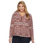 Plus Size Harve Benard High-low Zipper V-neck Pocket Top, Women's, Size: 1xl, Dark Red
