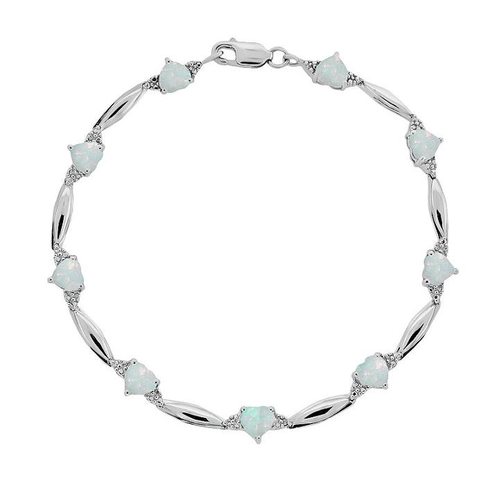 Sterling Silver Lab-created Opal And Diamond Accent Heart Bracelet, Women's, Size: 7.5, White