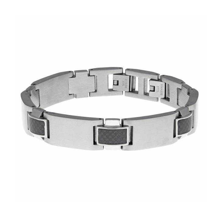 Men's Stainless Steel And Carbon Fiber Bracelet, Size: 9, Multicolor
