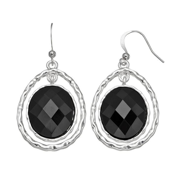 Nickel Free Faceted Black Stone Drop Earrings, Women's