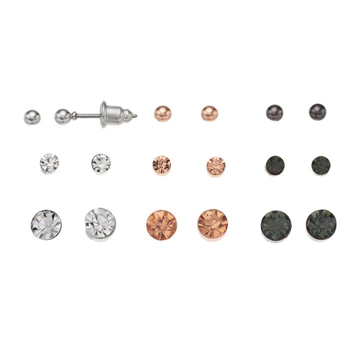 Mudd&reg; Tri Tone Simulated Crystal Nickel Free Stud Earring Set, Women's, Multicolor