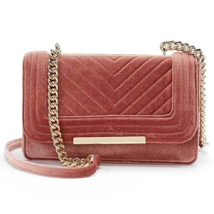 Apt. 9&reg; Gaby Quilted Velvet Flap Shoulder Bag, Women's, Pink Other