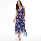 Women's Apt. 9&reg; Smocked High-low Maxi Dress, Size: Large, Cobalt Floral
