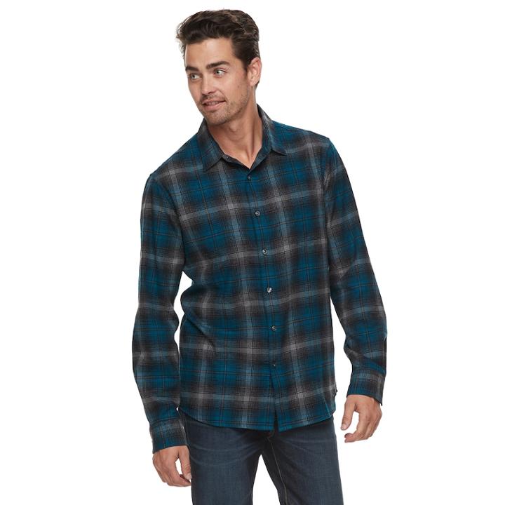 Men's Apt. 9&reg; Brushed Flannel Button-down Shirt, Size: Small, Dark Blue