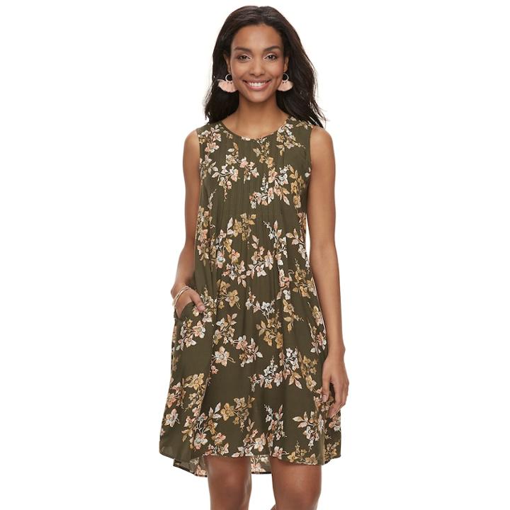 Petite Sonoma Goods For Life&trade; Pintuck Challis Shift Dress, Women's, Size: S Petite, Dark Green