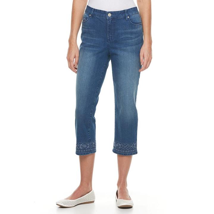 Women's Gloria Vanderbilt Jordyn Embroidered Capri Jeans, Size: 14, Blue