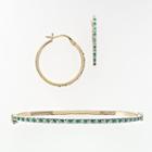 18k Gold Over Silver Emerald And Diamond Accent Bracelet And Earring Set, Women's, Green