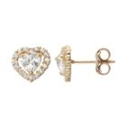 Kids' Cubic Zirconia 14k Gold Heart Halo Stud Earrings, Girl's, White