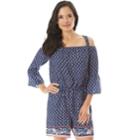 Women's Apt. 9&reg; Off-the-shoulder Printed Romper, Size: Medium, Ditsy Border