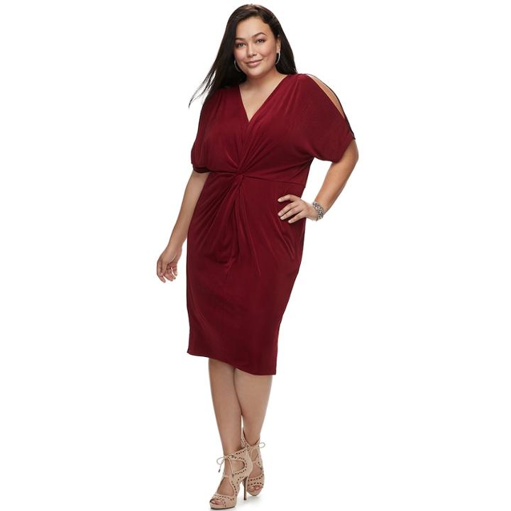 Plus Size Jennifer Lopez Kimono Midi Dress, Women's, Size: 3xl, Dark Red