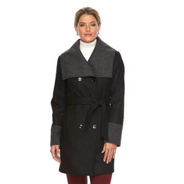 Women's Braetan Large Collar Hooded Wrap Coat, Black