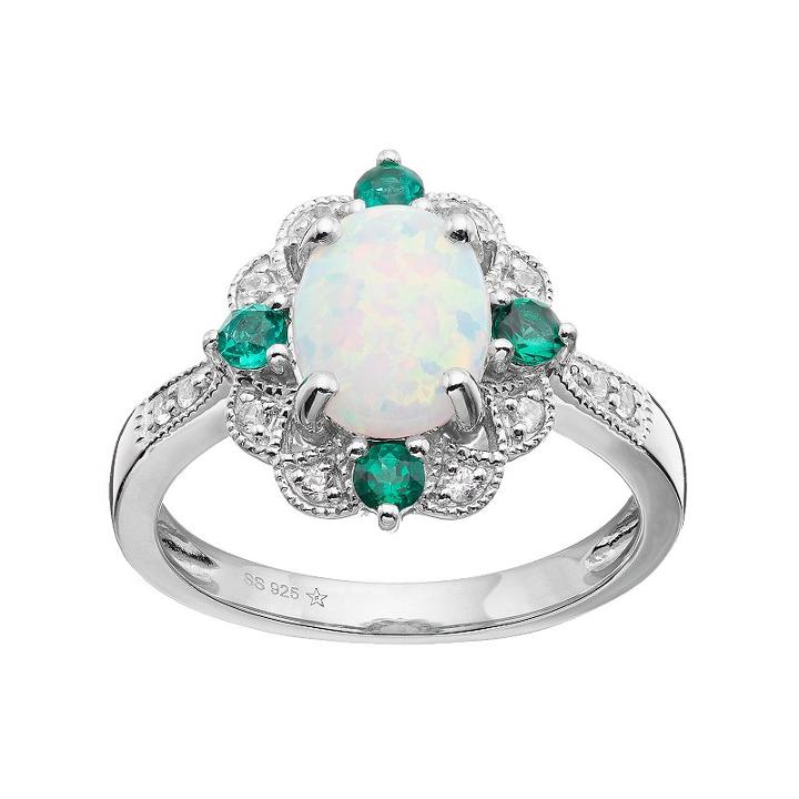 Sterling Silver Lab-created Opal Scalloped Ring, Women's, Size: 7, Green