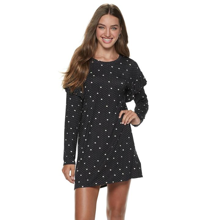 Juniors' Love, Fire Ruffled Swing Dress, Teens, Size: Medium, Black Dots