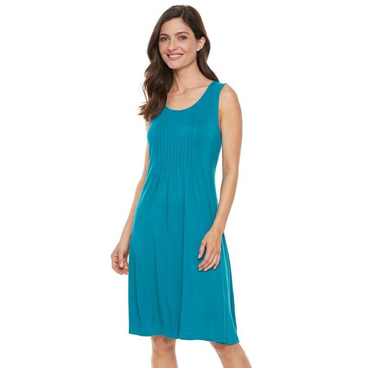 Women's Croft & Barrow&reg; Pintuck Fit & Flare Dress, Size: Medium, Turquoise/blue (turq/aqua)