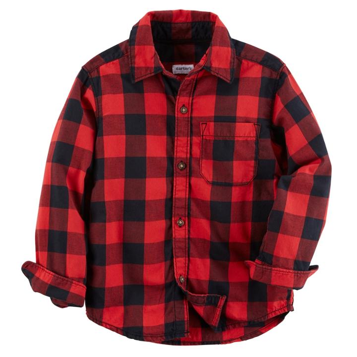 Boys 4-8 Carter's Buffalo Check Flannel Button Down Shirt, Size: 4, Red Black