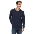 Men Apt. 9&reg; Wool-blend Merino V-neck Sweater, Size: Xxl, Dark Blue