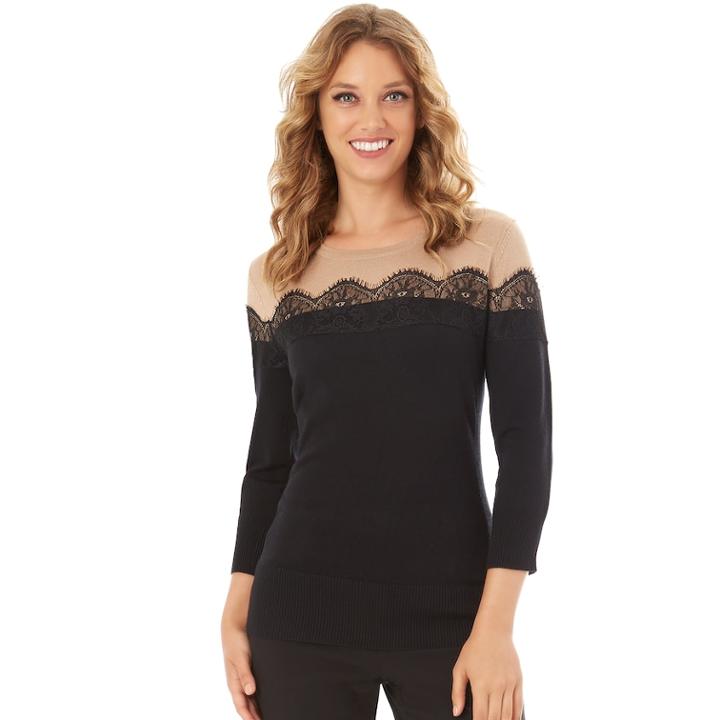 Women's Apt. 9® Lace Yoke Sweater, Size: Medium, Lt Beige