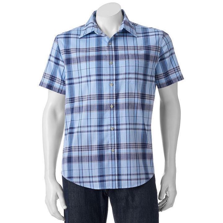 Sonoma Goods For Life, Men's &trade; Flexwear Modern-fit Plaid Stretch Button-down Shirt, Size: Large, Blue (navy)