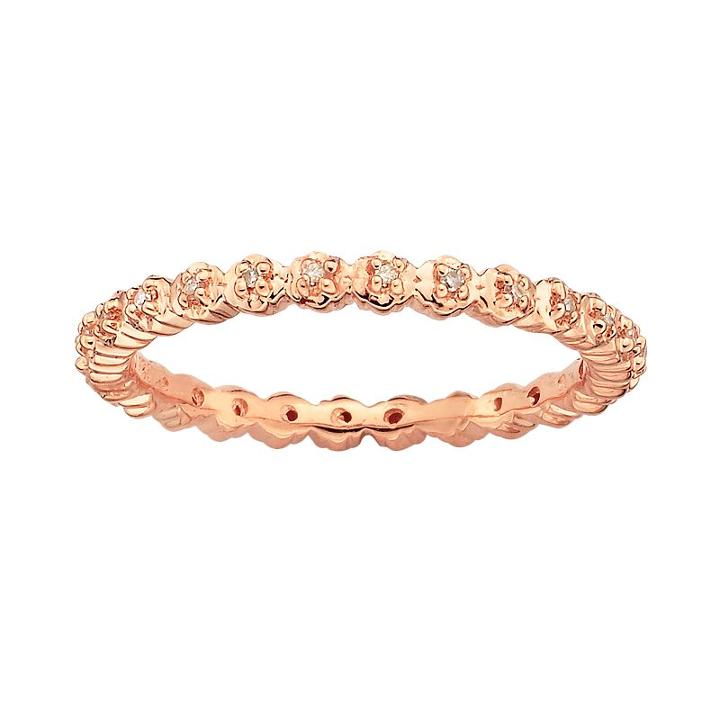 Stacks And Stones 18k Rose Gold Over Silver Diamond Accent Stack Ring, Women's, Size: 10, Grey
