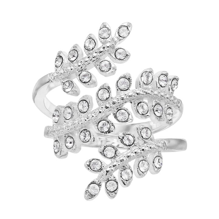 Brilliance Silver Tone Swarovski Crystal Wrap Leaf Ring, Women's, Size: 7, White