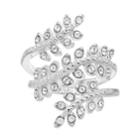 Brilliance Silver Tone Swarovski Crystal Wrap Leaf Ring, Women's, Size: 7, White