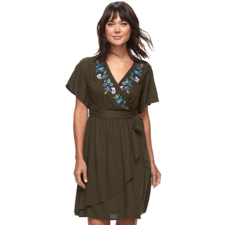 Women's Sonoma Goods For Life™ Embroidered Wrap Dress, Size: Medium, Dark Green
