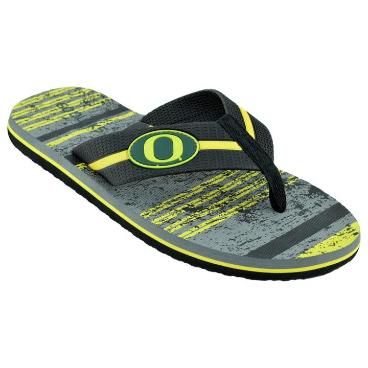 Men's Oregon Ducks Striped Flip Flop Sandals, Size: Large, Black